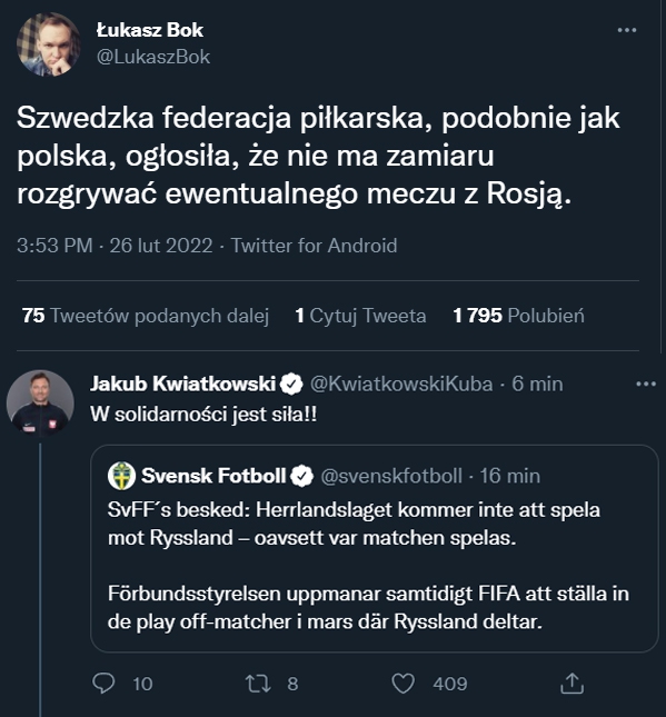 STANOWISKO szwedzkiej federacji ws. meczu z Rosją!!!